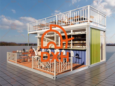 Doppelstöckige Pop-Up-Containerbar mit Dachterrasse